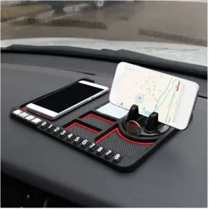 حامل موبايل سيليكون للتابلوه مضاد للانزلاق مع منظم أرقام للطوارئ - Dashboard Anti-Slip Silicone Phone Holder with Emergency Number Display